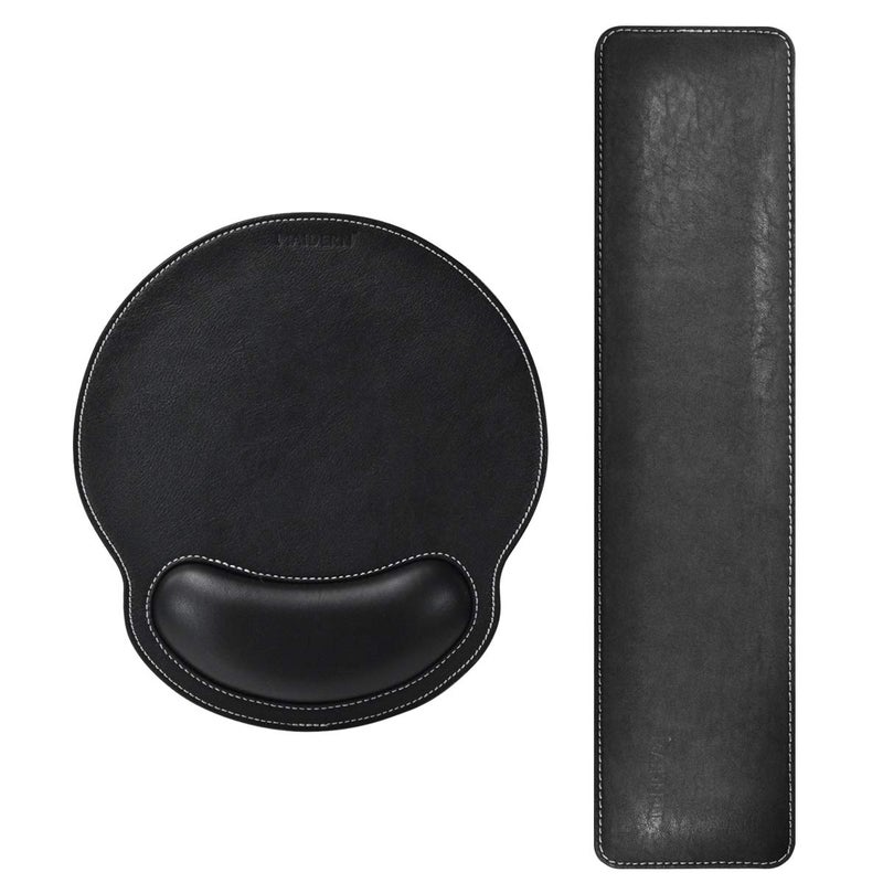 MAIDERN Keyboard Wrist Rest and Mouse Wrist Rest Pad PU Leather, Memory Foam Set for Computer/Laptop/Mac, Durable & Comfortable & Lightweight for Easy Typing & Pain Relief - Black - Image 1